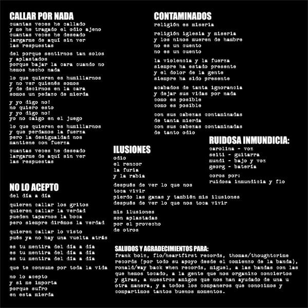 Ruidosa lyric sheet side